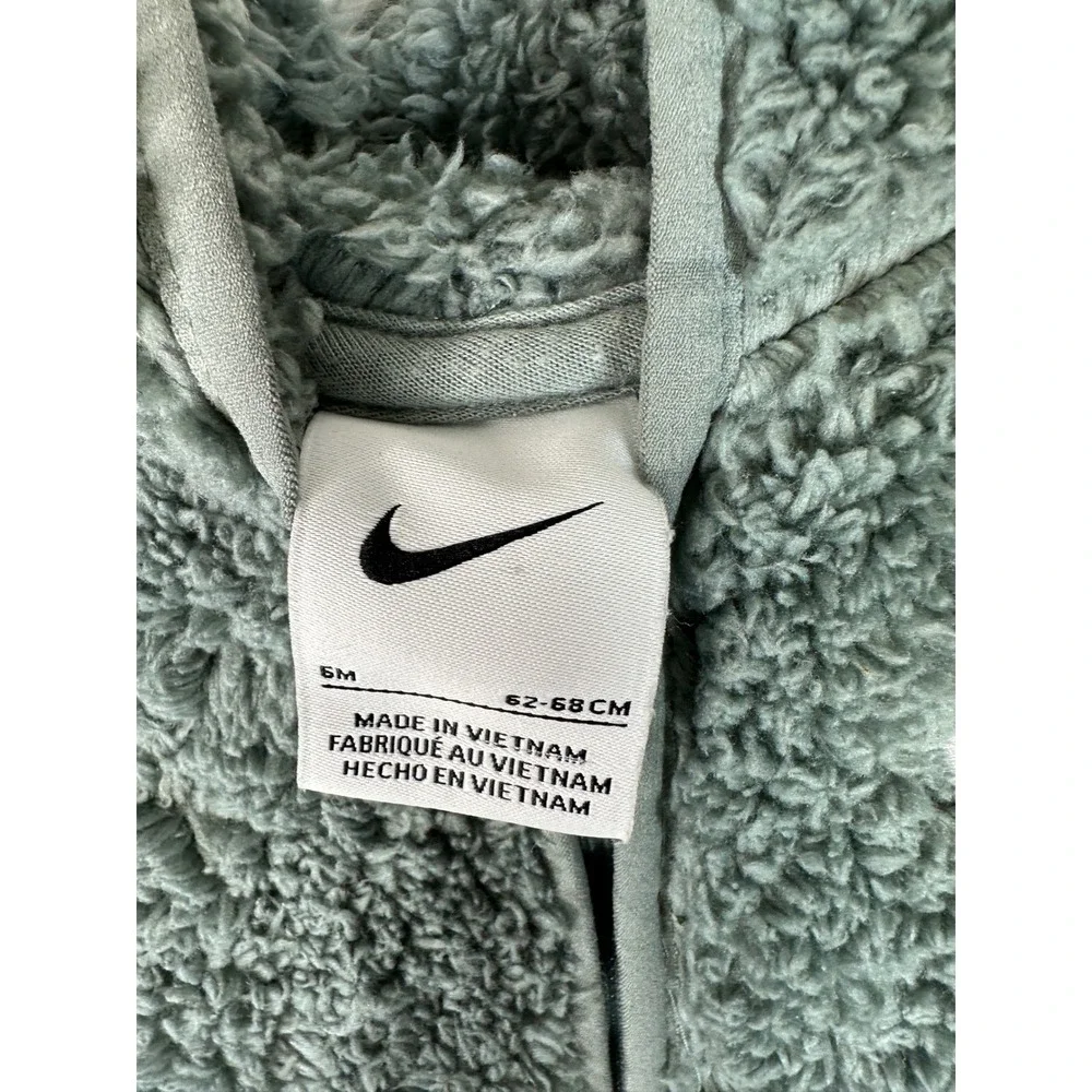 Nike Fleece Bunting Baby 6M Sage Green Hooded Full Zip Sherpa Romper